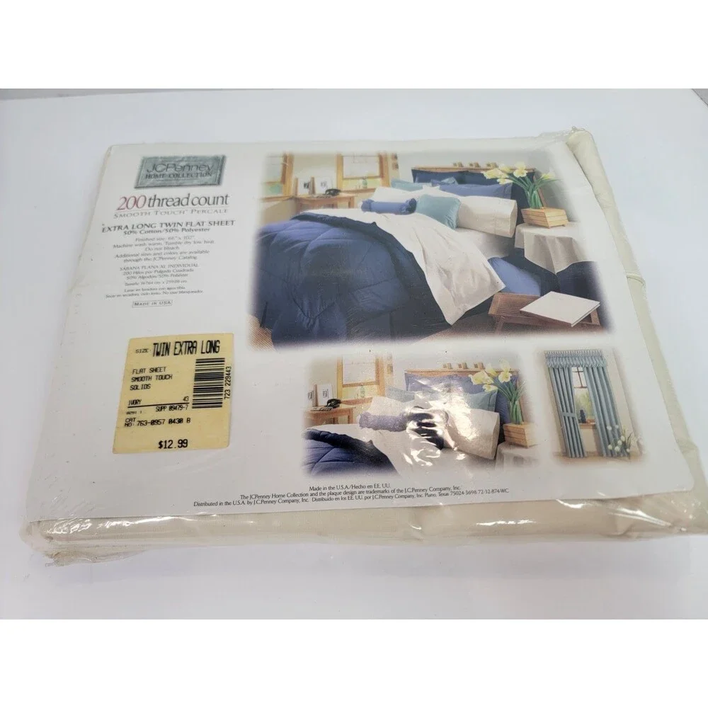 Vintage JCPenney Home Collection Twin XL Flat Sheet Ivory 200 Thread Count USA N
